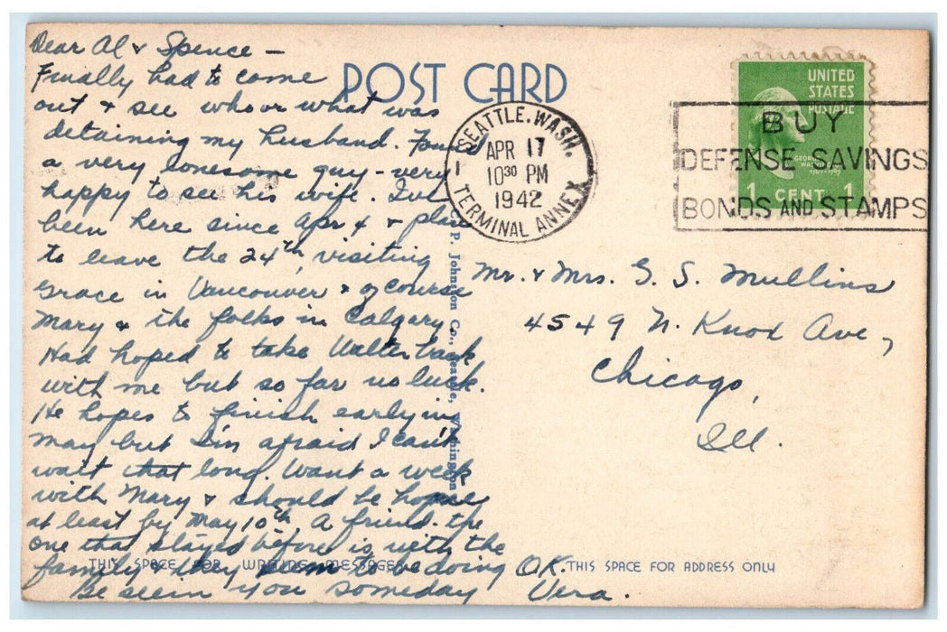1942 Lake Washington Ship Canal and Industrial Ballard Seattle WA Postcard