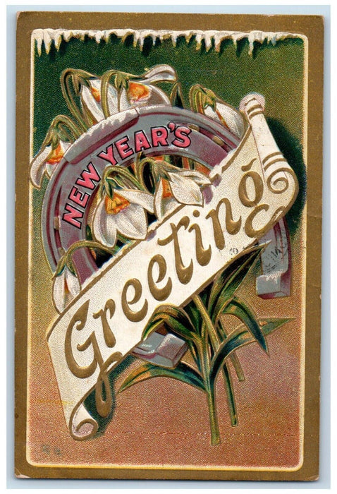 1909 New Year Greeting White Lily Flowers Embossed Cincinnati Ohio OH Postcard