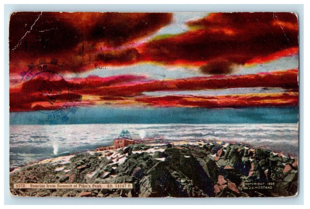 1909 Sunrise From Summit Of Pike's Peak Colorado CO, Sea View Antique Postcard