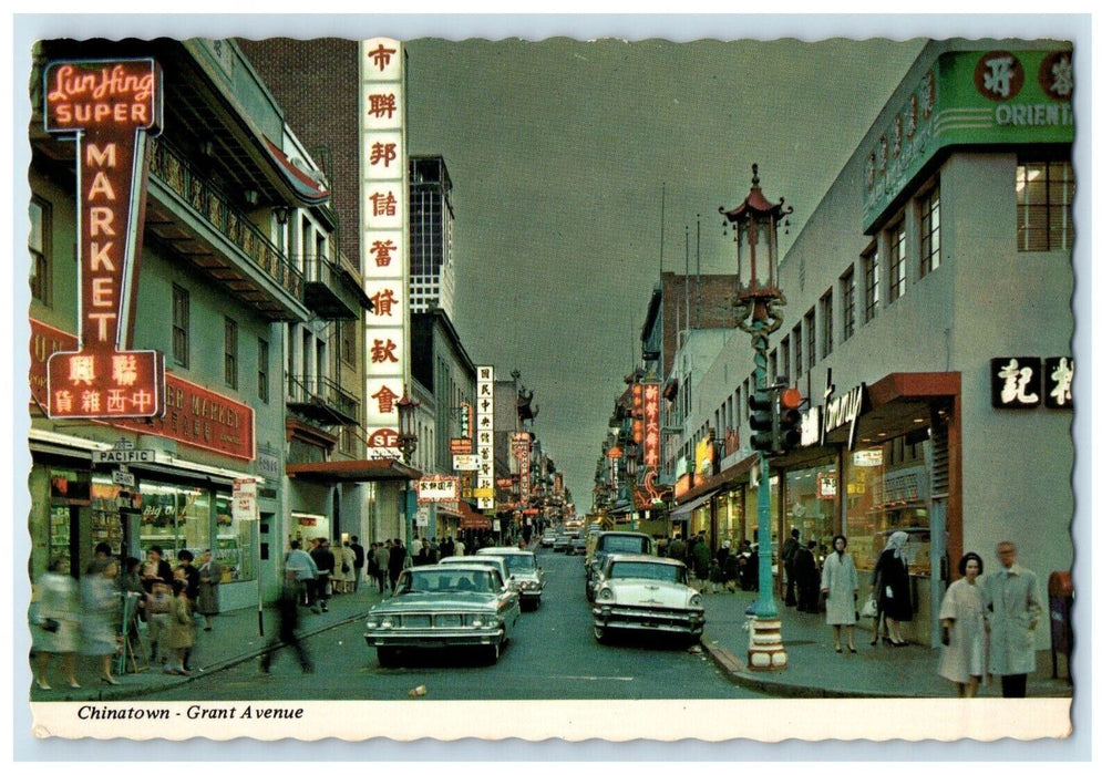 Chinatown Grant Avenue Lun Hing Super Market Cars San Francisco CA Postcard