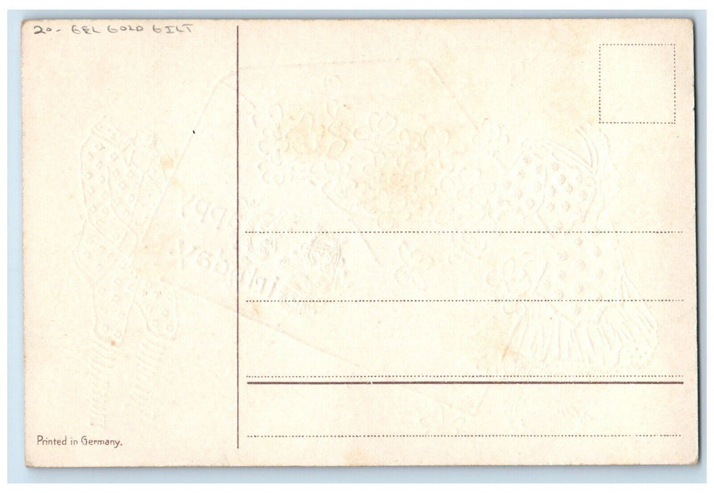 c1910s Happy Birthday Greetings Boy Girl Pansies Envelope Gel Gold Gilt Postcard