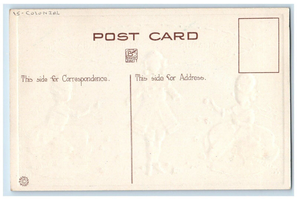 c1910's Birthday Greetings Cake Present Colonial Embossed Antique Postcard