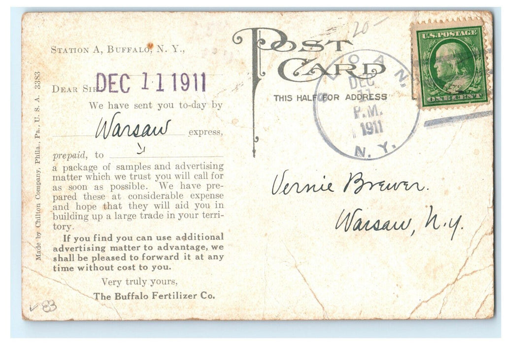 1911 Buffalo Fertilizer Co. Factory Advertising Sloan New York NY Postcard