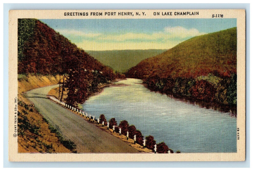 c1930's Greetings From Port Henry NY, On Lake Champlain Road View Postcard