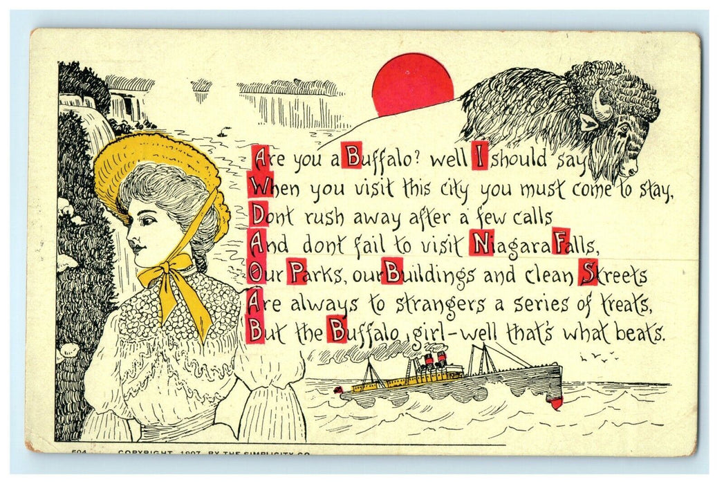c1910 Buffalo Advertising Steamer Victorian Girl Niagara Falls Poem NY Postcard