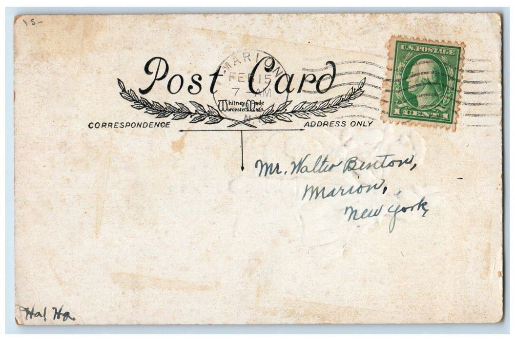 c1905 Valentine Three Childrens In Big Heart Poem Embossed Antique Postcard