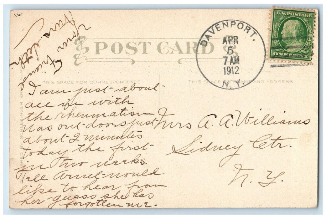 1912 Happy Easter Cross Flowers House And River Davenport New York NY Postcard