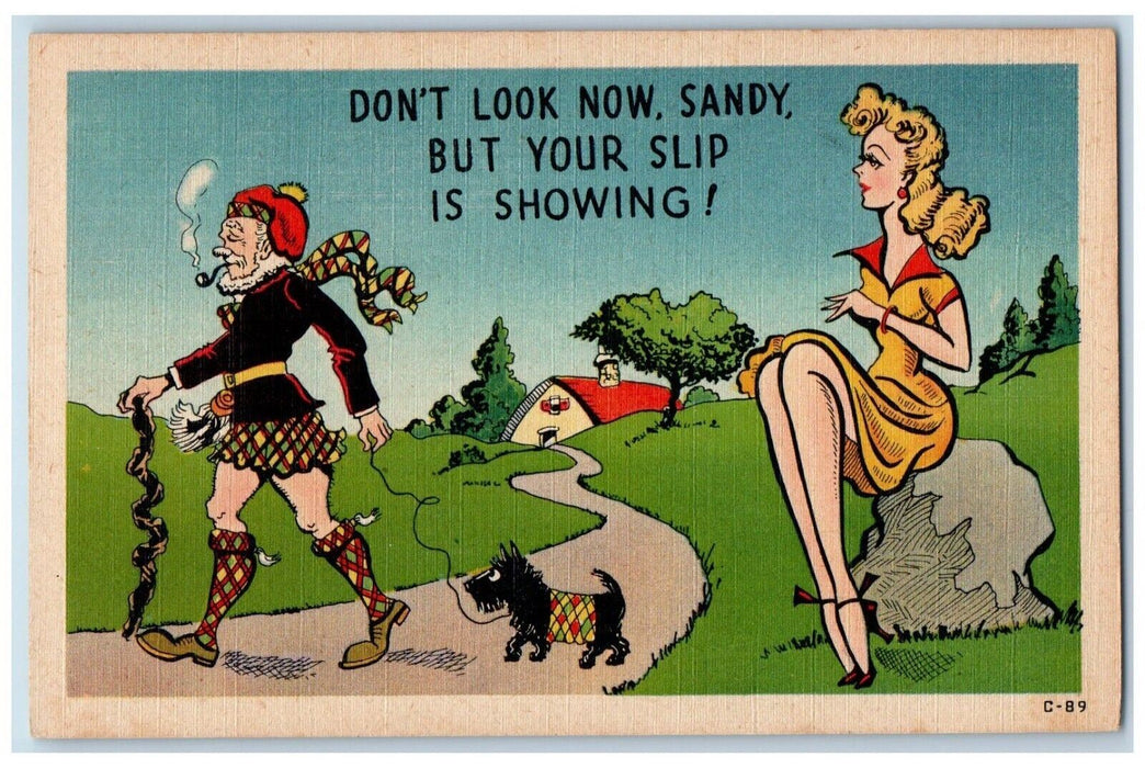 c1910's Old Man Cigarette Pipe Smoke Terrier Dog Girl Sitting Comic Postcard