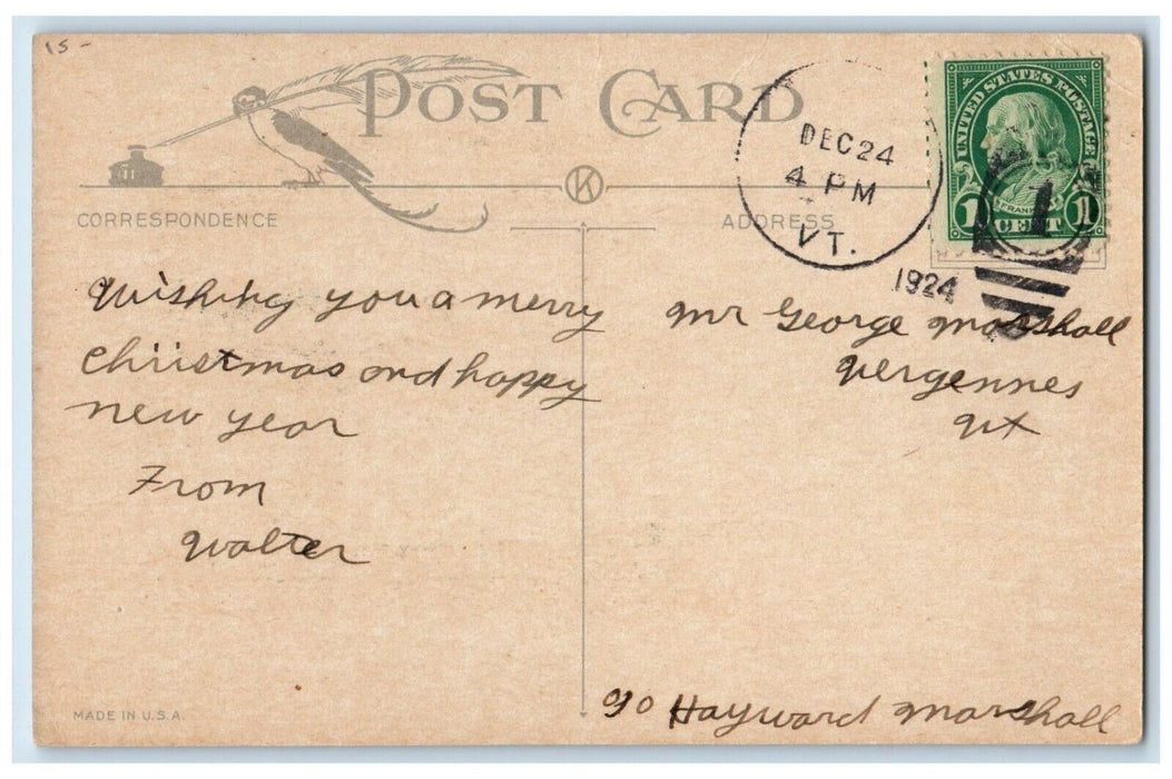 1924 Merry Christmas Childrens Hiding While Watching Santa Claus Postcard