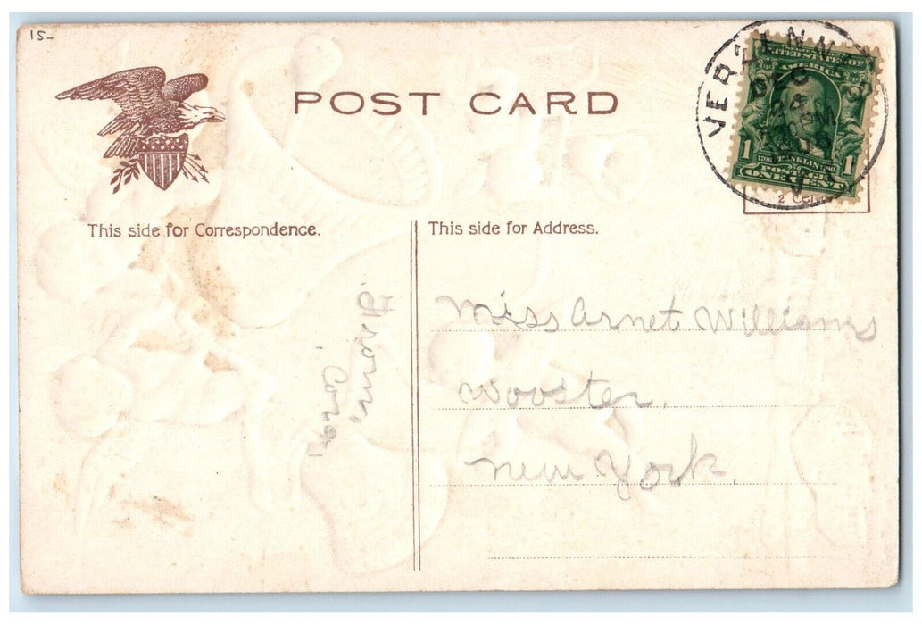 c1910's Merry Christmas Angels Cherub Floating Bells Winter Snow Postcard