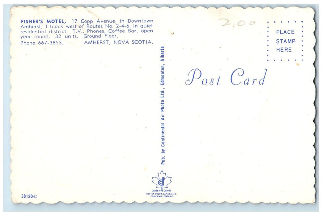 c1930s Fisher's Motel Downtown Amherst Nova Scotia Canada Vintage Postcard