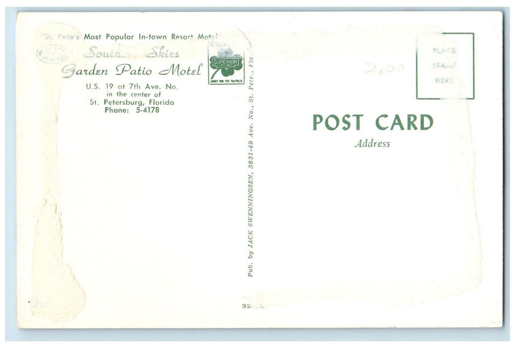 c1970s Southern Skies Garden Patio Motel St. Petersburg Florida FL Postcard