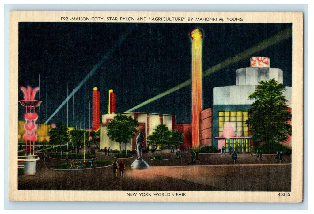 1940 Maison Coty, Star Pylon, and Agriculture, New York World's Fair Postcard