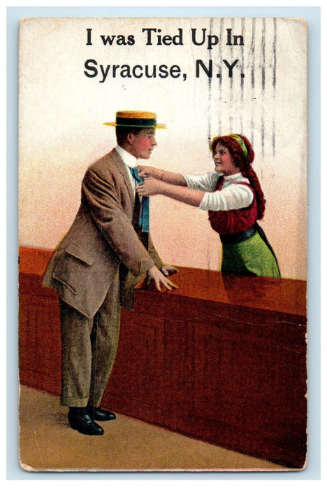 1913 Couple Scene, I was Tied Up In Syracuse New York NY Antique Posted Postcard