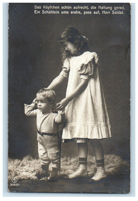 c1910's Sister And Brother Studio Portrait RPPC Photo Germany Antique Postcard