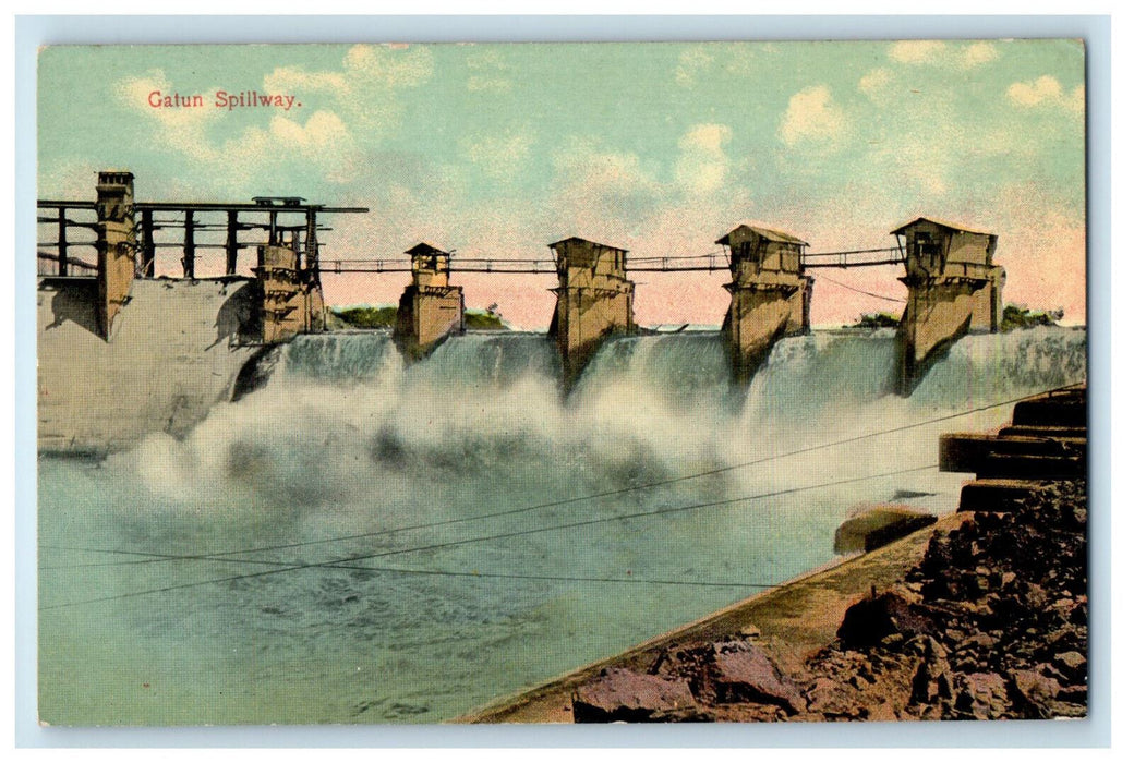 c1910 Scene of Gatun Spillway Panama Canal Unposted Antique Postcard