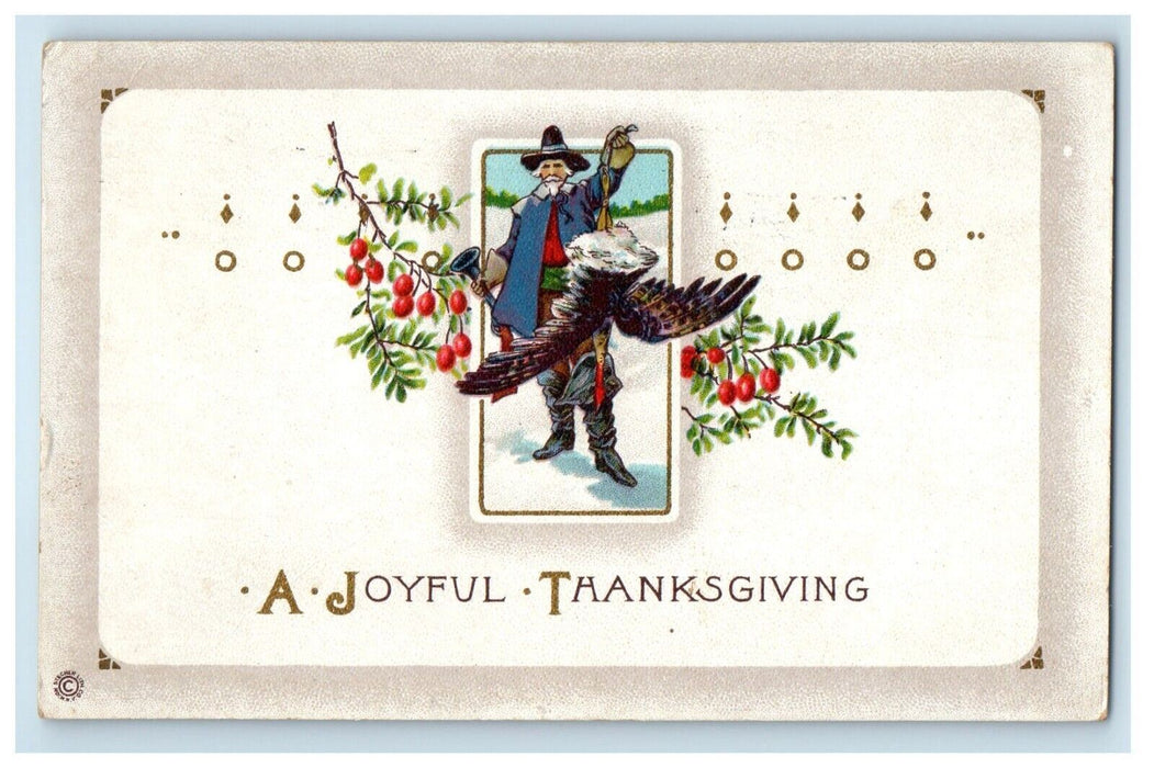 1920 Joyful Thanksgiving Man Cached Turkey Winter Snow Baltimore MD Postcard