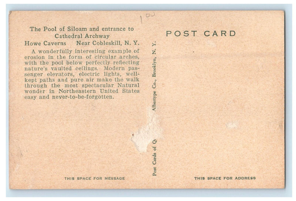 c1940s The Pool of Siloam and Cathedral Archway Howe Caverns NY Postcard