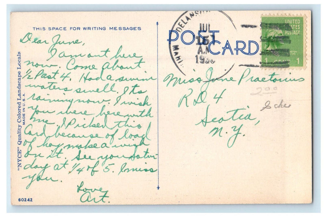 c1930s Horse Carrying Barn Hay, Greetings from Mariaville New York NY Postcard