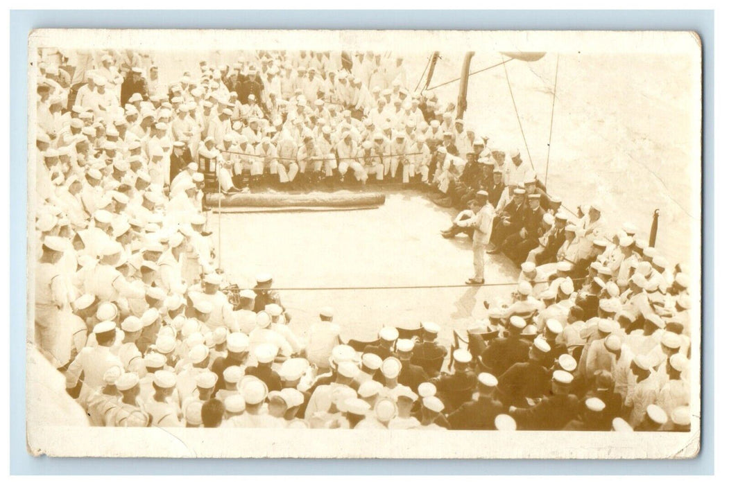 c1910's U.S Navy Sailor Ship Boxing Ring Crowded RPPC Photo Unposted Postcard