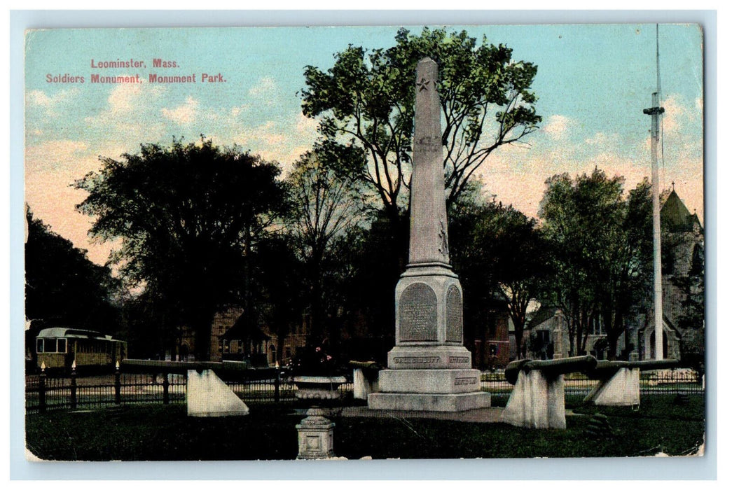 1910 Soldier's Monument, Monument Park, Leominster Massachusetts MA Postcard