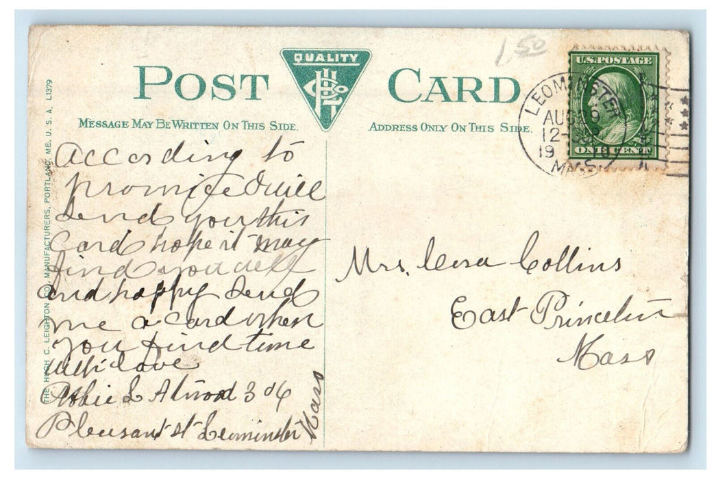 1910 Soldier's Monument, Monument Park, Leominster Massachusetts MA Postcard