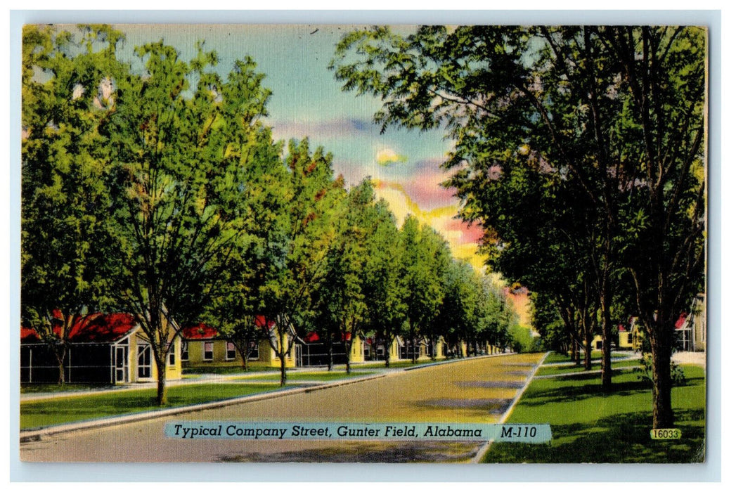 c1940s Typical Company Street, Gunter Field Alabama AL Unposted Postcard