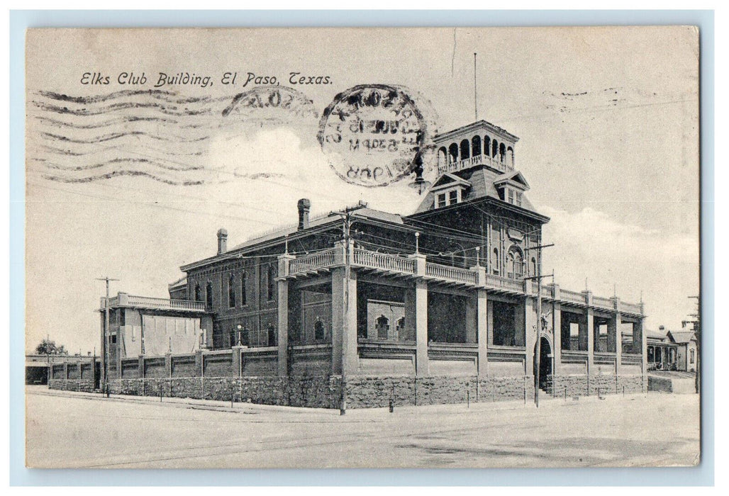 1908 Elks Club Building El Paso Texas TX Posted Antique Postcard