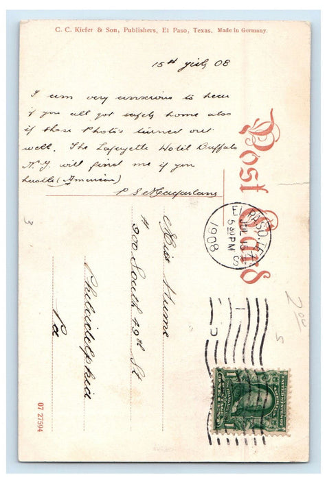 1908 Elks Club Building El Paso Texas TX Posted Antique Postcard