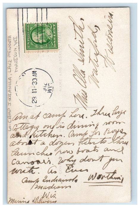 1912 Camp Indianola Lake Mendota Madison Wisconsin WI RPPC Photo Posted Postcard