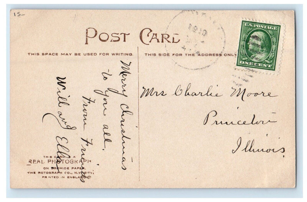 1910 A Peaceful Christmas Hut Holly Berries RPPC Photo Antique Postcard