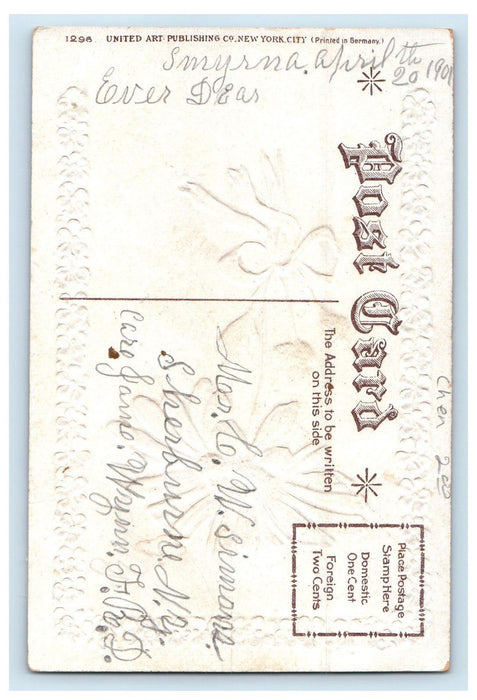 1901 Daisy Flower with Ribbon, Smyrna NY Is Daisy Town Embossed Postcard