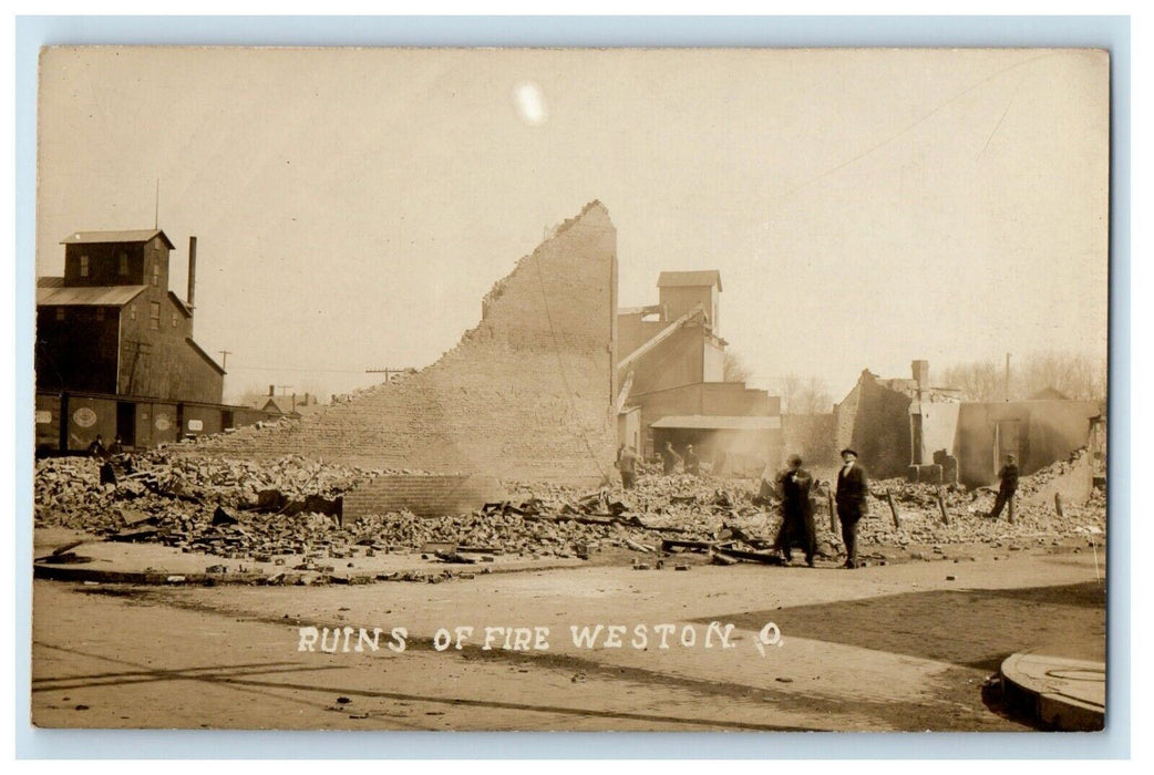 c1910's Disaster Grain Elevator Train Weston Ohio OH RPPC Photo Antique Postcard