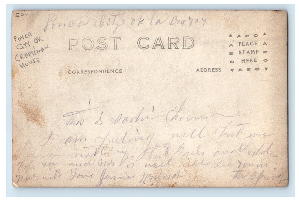 c1910's Craftsman House Ponca City Oklahoma OK RPPC Photo Antique Postcard