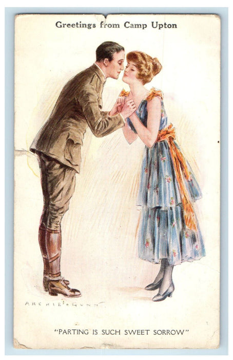 c1910 Greetings from Camp Upton Parting Is Such Sweet Sorrow Postcard