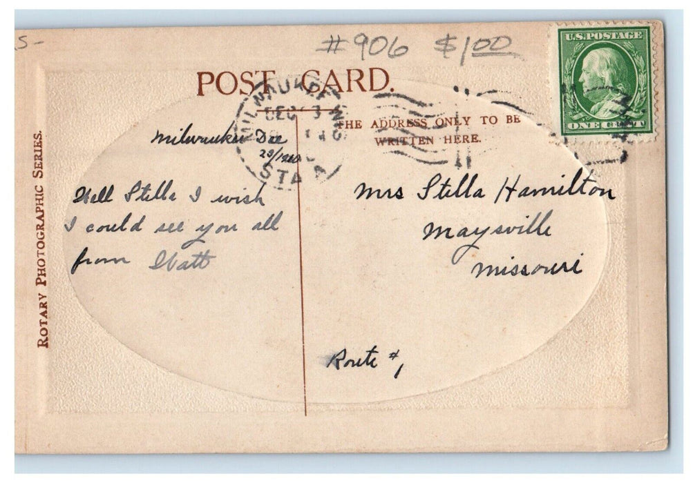 1910 Christmas Greetings Ducks Holly RPPC Photo Embossed Antique Postcard