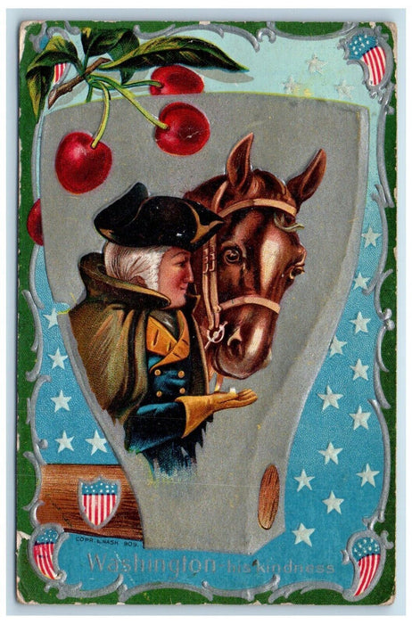 1910 George Washinton Horse Head Red Berries Embossed Grand Island NY Postcard