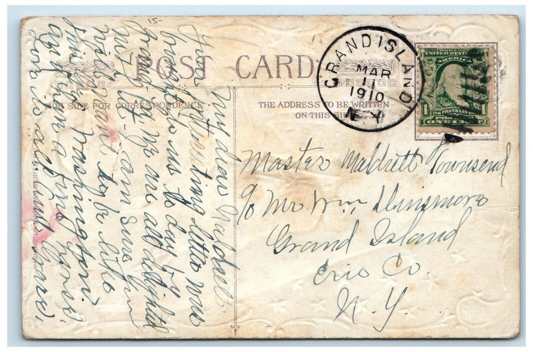 1910 George Washinton Horse Head Red Berries Embossed Grand Island NY Postcard