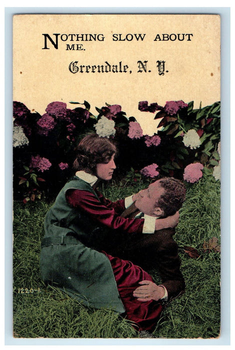 1916 Couple Scene, Nothing Slow About Me, Greendale New York NY Postcard