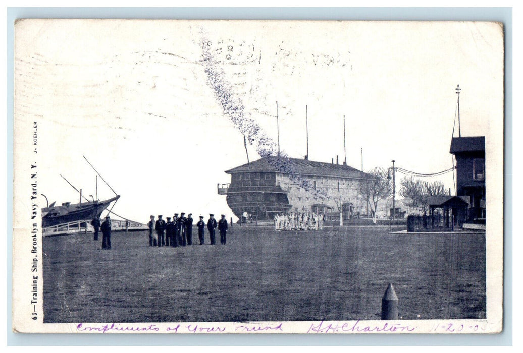 1905 Training Ship Brooklyn Navy Yard New York NY Posted Antique Postcard