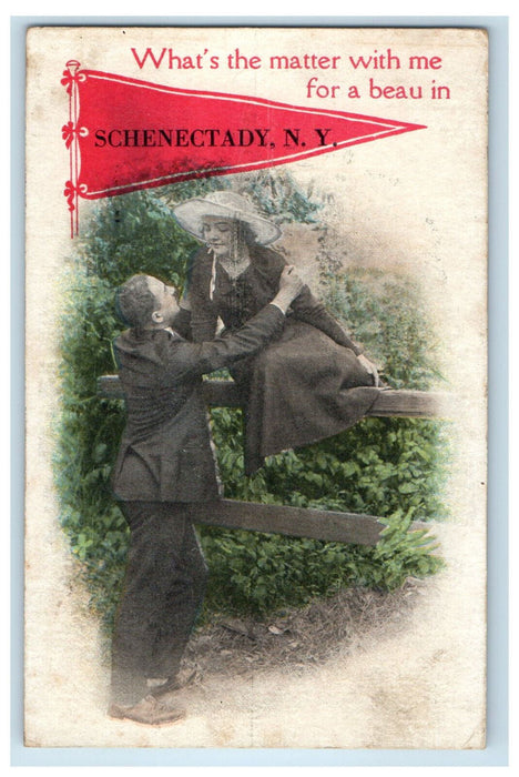 1923 Couple Scene, Schenectady New York NY Red Pennant Posted Postcard