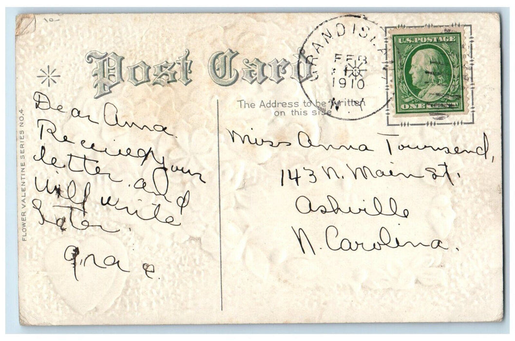 1910 Valentine Hearts Pansies Flowers Arrow Embossed Posted Antique Postcard