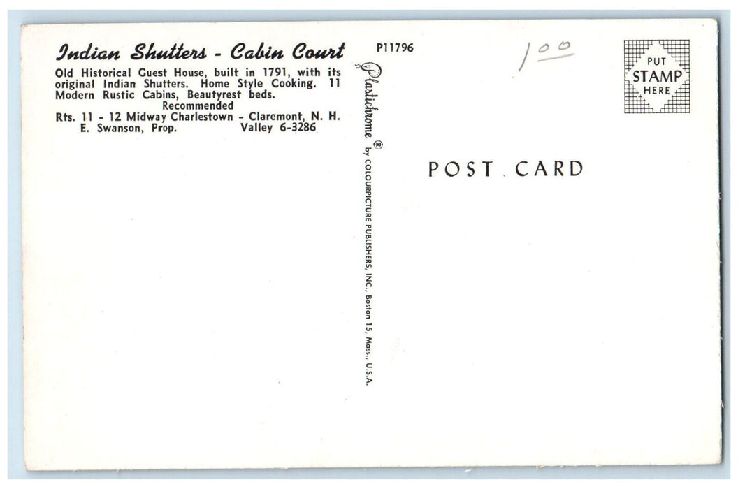 c1950s Indian Shutters-Cabin Court Claremont New Hampshire NH Vintage Postcard