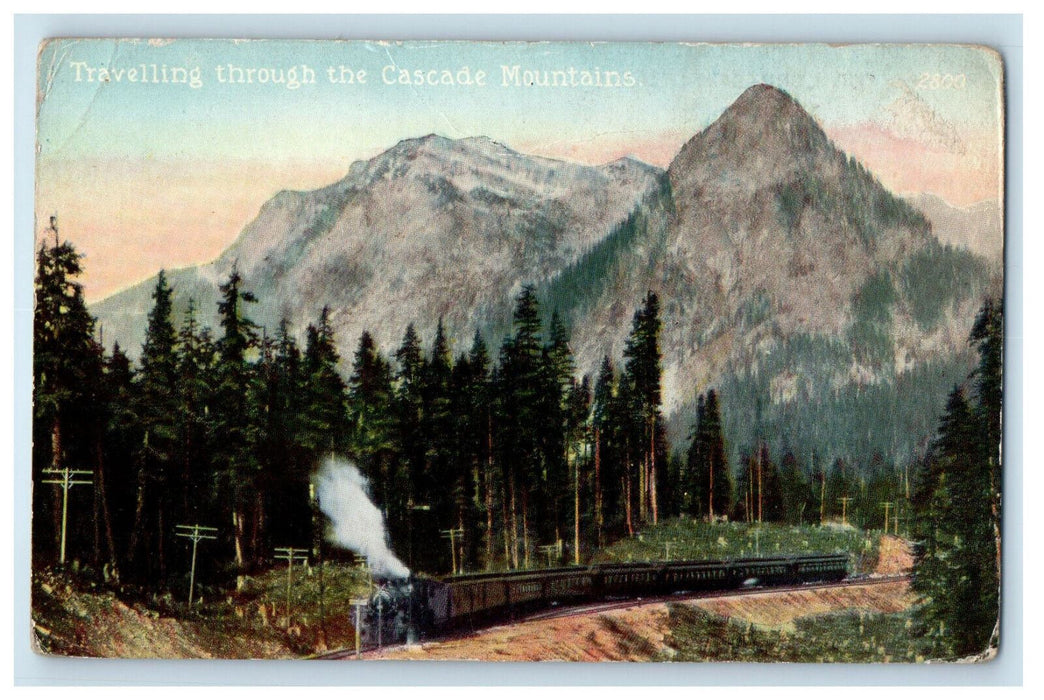 c1910 Train Travelling Through The Cascade Mountains Washington WA Postcard