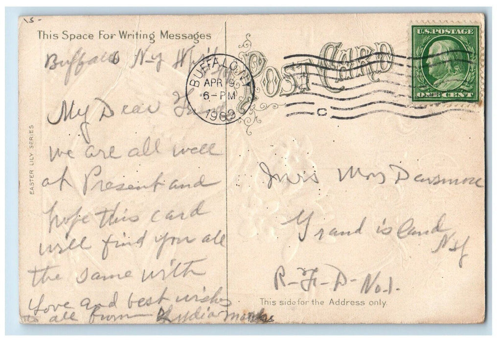 1909 Easter Greetings Dove Bird Flowers Embossed Buffalo New York NY Postcard