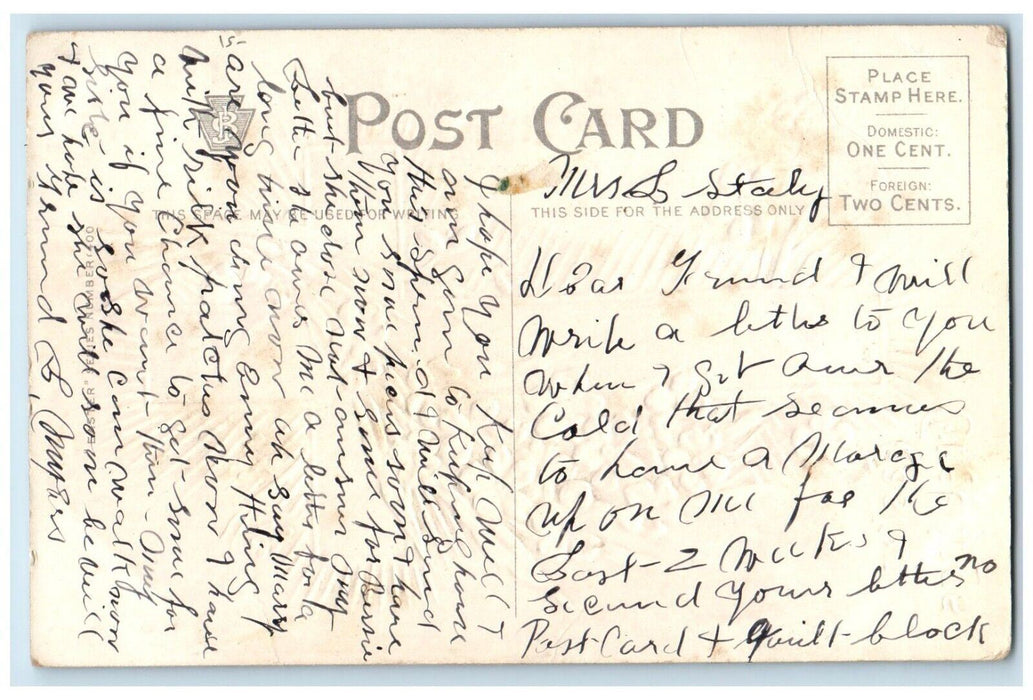 c1910's Easter Greetings Gold Cross And Pansies Flowers Embossed Postcard