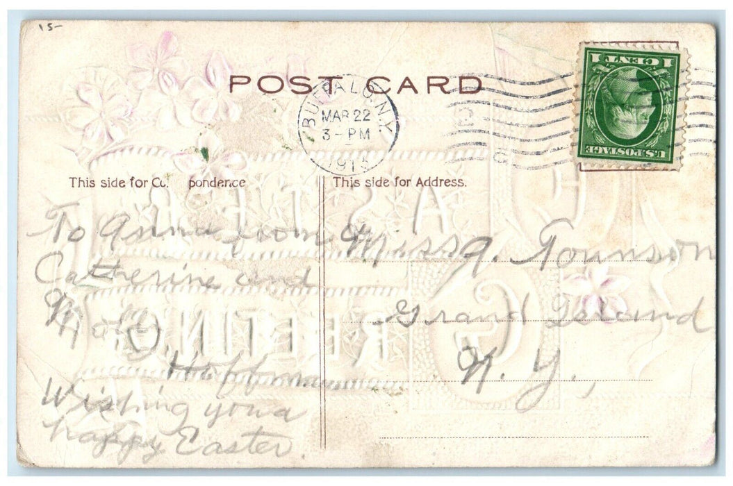 1913 Easter Greetings And Flowers Embossed Buffalo New York NY Antique Postcard