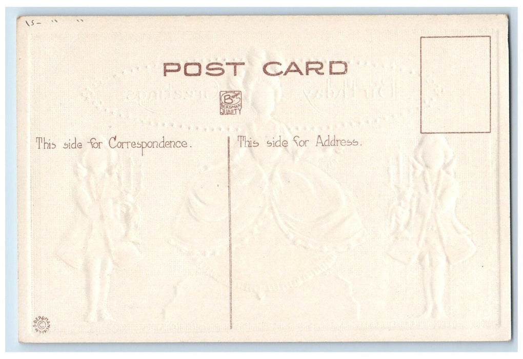 c1910's Birthday Greetings Colonial Two Boys Holding Candles Embossed Postcard