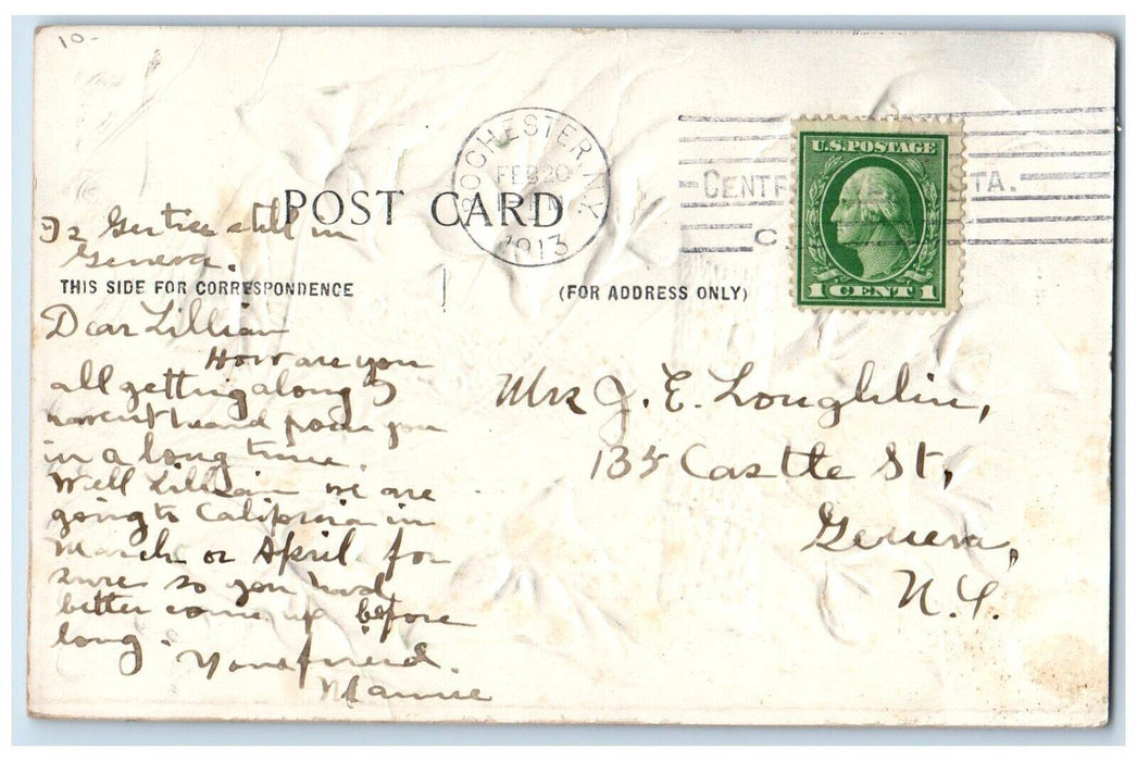 1913 Happy Easter Silver Cross And White Flowers Embossed Antique Postcard