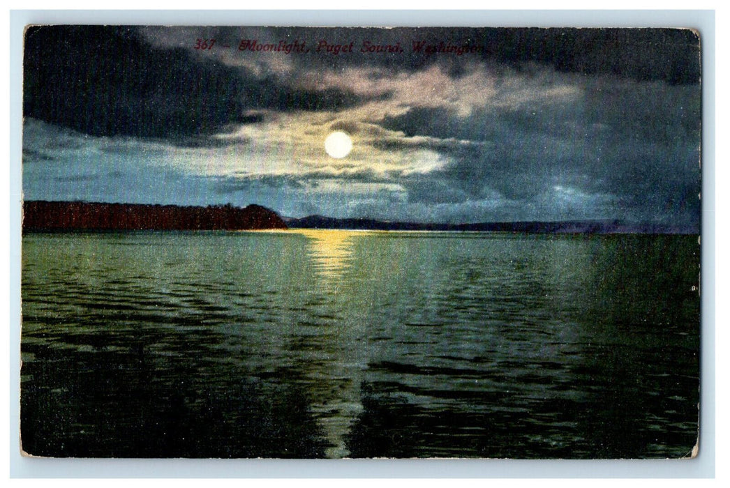 c1910 Moonlight View, Puget Sound Washington WA Unposted Antique Postcard